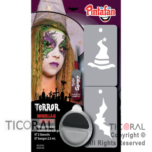 KIT POUCH DUO MAQUILLAJE CREMA+STENCIL 2 EN 1+SANGRE TERROR ART 616-0002 x 1